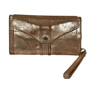 Indie Spirit Wallet Wristlet Metallic Gold Leather Trifold Snap Close